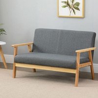 Skandinavisches 2-Sitzer Sofa, moderner Wohnzimmersessel in grauem Leinenstoff mit Holzgestell, 107 x 60 x 76 cm, für kleine Wohnung, Schlafzimmer, von KEEPBUYING