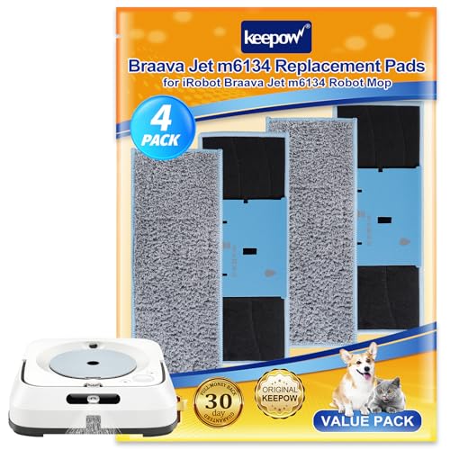KEEPOW 4 Mopps Pads für iRobot Braava Jet M6134, Waschbare Wiederverwendbare Tücher für iRobot Braava Jet M6 von KEEPOW