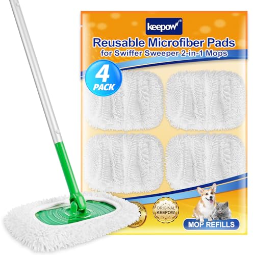 KEEPOW für Swiffer Feuchte Bodentücher, Bodentücher Wiederverwendbar für Swiffer Wet, Waschbar für Swiffer Bodenwischer Nass, 4 Weiß für Swiffer Sweeper Mop, Für die Reinigung von Hartholzböden von KEEPOW