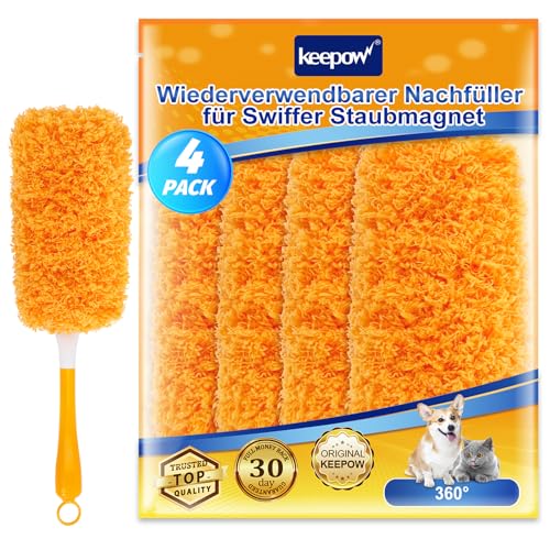 KEEPOW Wiederverwendbar Staubmagnet Nachfüllpack Kompatibel mit Swiffer Staubmagnet XXL & Swiffer Duster 360°Starter kit, Duster Nachfüllpack for Swiffer staubwedel, 4 Packungen von KEEPOW