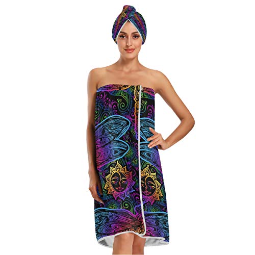 KEEPREAL Damen Spa Handtuch Wrap 3er Set Libelle Mandala Bademantel Dusche Bad Body Wrap mit verstellbarem Verschluss von KEEPREAL