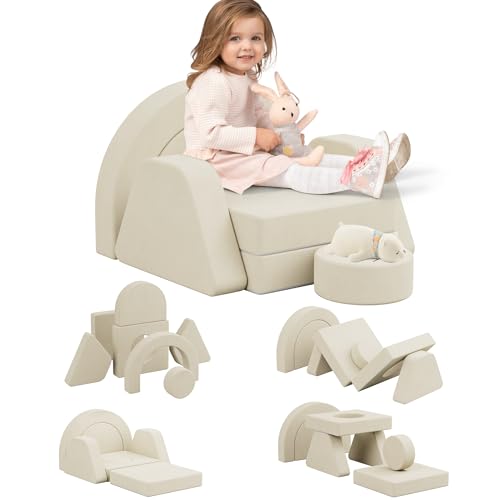 KEEPREAPER 7 TLG. Spielsofa für Kinder, 7 in 1 Modulares Kindersofa aus Schaumstoff, Kindercouch, Schlafsofa für Kinderzimmer (Beige, Einzelsitz) von KEEPREAPER