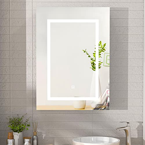 KEEPREAPER Badezimmerschrank mit Beleuchtung und Spiegel, Wandschrank hängend mit Tür und 3 Einlegeböden, Badschrank für Badezimmer modern, 50x13x70 cm von KEEPREAPER