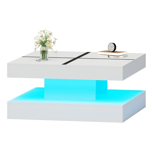 KEEPREAPER Couchtisch Wohnzimmertisch Hautbild, Sofatisch mit LED Beleuchtung modern für Wohnzimmer, 78 x 78 x40cm (schwarz und weiß) von KEEPREAPER