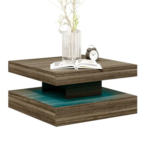 KEEPREAPER Couchtisch Wohnzimmertisch matt, Sofatisch mit LED Beleuchtung modern für Wohnzimmer, 78 x 78 x 35,5 cm (Holzmaserung-CT06-matt) von KEEPREAPER