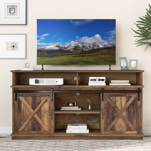 KEEPREAPER TV-Schrank mit 2 Schiebetüren, Fernsehtisch Lowboard für Fernseher bis zu 65 Zoll für Wohnzimmer, Braun, 148 x 40 x 78cm von KEEPREAPER