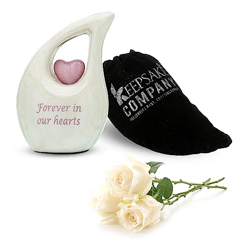 KEEPSAKE COMPANY Weiße tropfenförmige kleine Urnen für menschliche Asche Mini-Urne mit rosa Herz Kremationsandenken für Asche ERN Tiny Little mit hochwertigem Samtbeutel von KEEPSAKE COMPANY