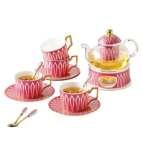 Schlichtes europäisches Teeservice mit Kerzenwärmer, Teekanne aus Glas, blühender Teekessel für losen Tee für 4 Personen, Heimgebrauch, Teeservice als Hochzeitsgeschenk von KEERBIGU