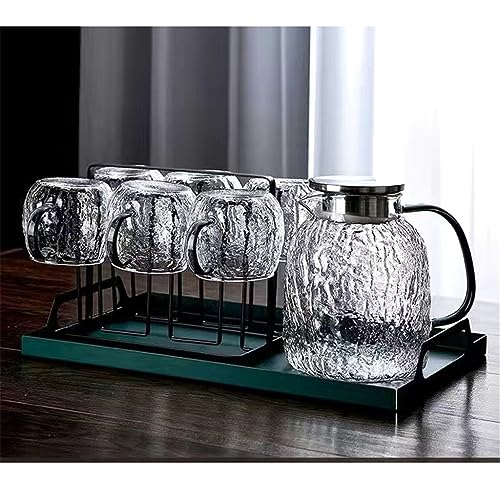 Transparenter Wasserkocher, strukturierter Teekannen-Wasserkocher, hitzebeständiges Glas, Heim-Wohnzimmer-Flasche mit 4 Tassen und Tablett, grüner Getränkehalter, verheißungsvolle Wolken von KEERBIGU