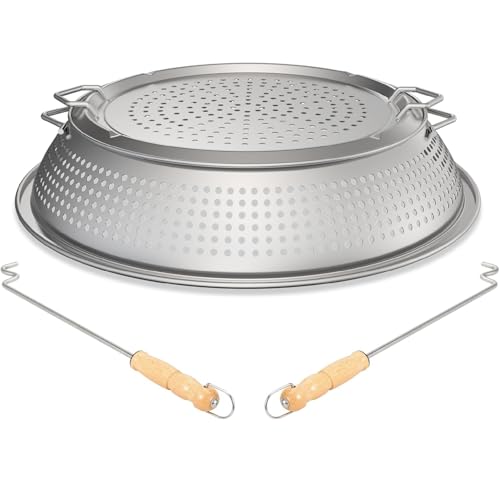 KEESHA Feuerstelle Funkenschutz Bildschirm für Solo Stove Ranger Langlebiges 304 Edelstahl Mesh Shield Zweiteilige Netzabdeckung, Inklusive Holzgriff Entfernungswerkzeuge, Kompatibel mit Feuerstellen von KEESHA