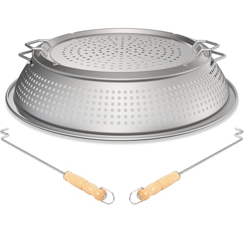 KEESHA Feuerstelle Funkenschutz Bildschirm für Soloofen Lagerfeuer Langlebiges 304 Edelstahl Mesh Shield Zweiteilige Netzabdeckung, Inklusive Holzgriff Entfernungswerkzeuge, Kompatibel mit von KEESHA