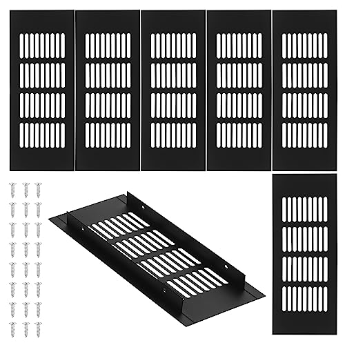 KEESIN 6PCS Aluminium Lüftungsgitter, Lüftungsgitter 80 x 200 mm Rechteckige Lüftung mit Schraube für Küche, Bad, Schrank, Garderobe, Kühlschrank, Schuhschrank (Schwarz) von KEESIN