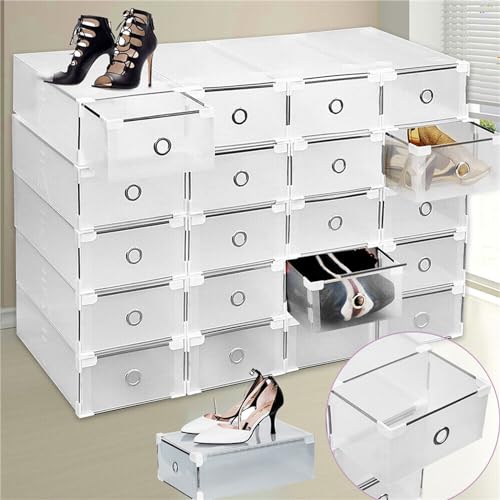KEESUNG 20 Stück Schuhboxen, Transparenter Schuhkarton Stapelbarer Schuhkarton Schublade Schuhaufbewahrung Weiß Multifunktionale Aufbewahrungsbox mit Deckel(31 x 20 x 11cm) von KEESUNG