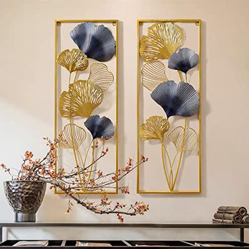 KEESUNG 2PCS Wandbild Metall Ginkgoblätter, 3D Ginkgo Wanddeko Golden Ginkgo Blätter Dekoration Rechteck Wandschmuck Deko Wanddekorationen, 85×31×5cm von KEESUNG