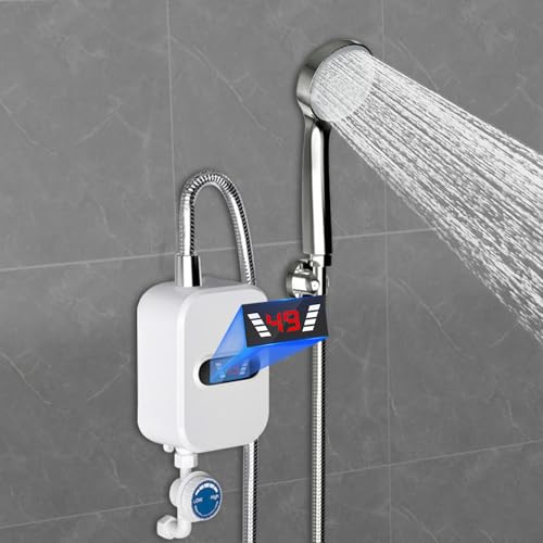 KEESUNG 3.5KW 220V Elektrischer Durchlauferhitzer mit Leckageschutz, Mini Tankless Instant Elektro Wassererhitzer Mini Dusche Warmwasserbereiter mit Duschkopf für Küche Bad Zuhause von KEESUNG