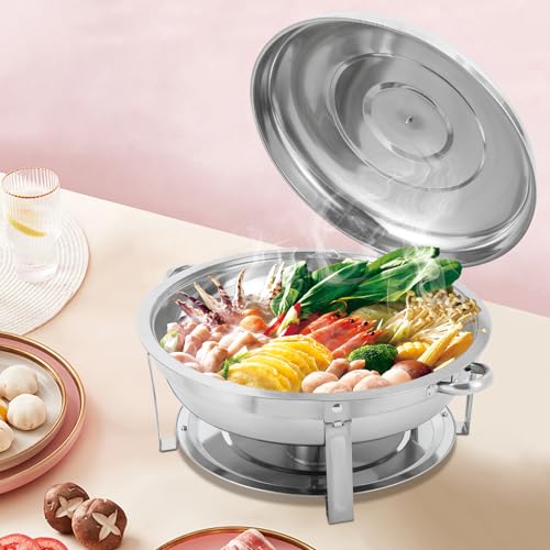 KEESUNG 9L Runde Speisenwärmer, Edelstahl Lebensmittel Chafing Dish Warmhaltebehälter Suppentopf Profi Speisenwärmerplatte Buffetbehälter mit Deckel für Partys, Buffet, Catering von KEESUNG