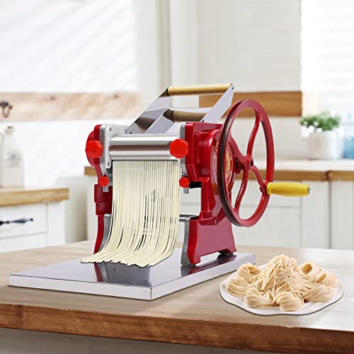 KEESUNG Edelstahl Pastamaschine, 0.5-5mm Pastamaker Nudelmaschine Multifunktionale Teigmaschine Machine Hausgemachter Manuell Hausgemachter für Lasagne Spaghetti Nudeln, Rot von KEESUNG
