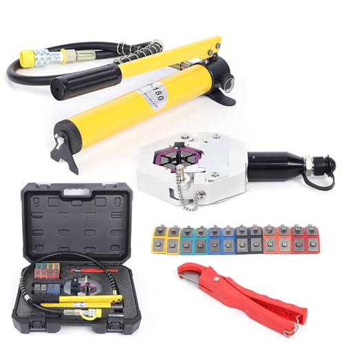 KEESUNG FS-7842B Crimpzange Set Hydraulische Crimpzange Handpresswerkzeug Set Auto Klimaanlage Reparaturwerkzeuge Schlauchpresse Hydraulische mit 7 Matrizen Set/Gelb von KEESUNG