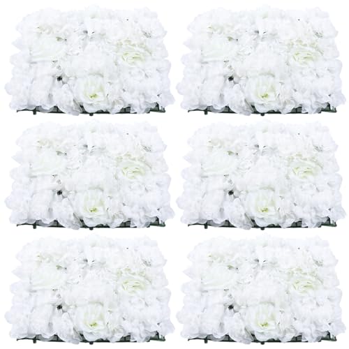 KEESUNG Künstliche Blumenwand Hintergrund, 40x60Cm Weiße Künstliche Seidenblumenwand DIY Schöne Hintergrunddekoration Kunstblumen Panel für Hochzeit Party Garten Dekor, 6 Stück von KEESUNG