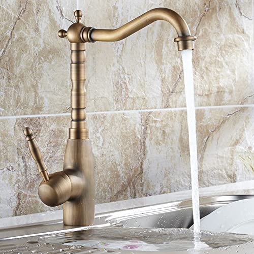 KEESUNG Nostalgie Einhebel Wasserhahn, Retro Waschbecken Armatur Aus Messing Waschtischarmatur 360 Schwenkbar Einhebel Mischbatterie Badezimmer Keramik Antik Messing Hahn von KEESUNG