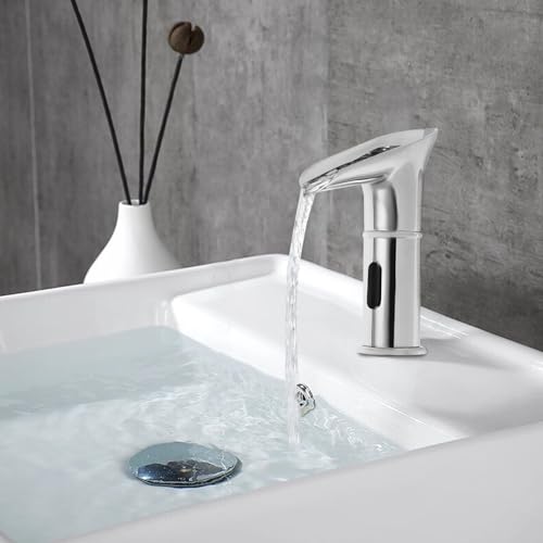 KEESUNG Sensor-Mischbatterien, Berührungsloser Wasserfall-Wasserhahn Infrarot Automatik-Sensor Armaturen Waschtisch Armaturen mit Sensor Einhebel Armaturen für Küchen, Bäder (Silber) von KEESUNG