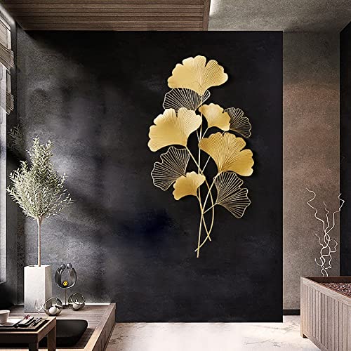 KEESUNG Wanddekoration Ginkgo 3D Wandbild, Wanddeko Metall Gingko Blatt Wandskulpturen Wandtattoo Metallic Eisen Deko Metall Wohnzimmer Dekoration, 110x55 cm von KEESUNG