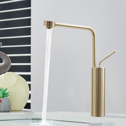 KEESUNG Washbasin Taps, Bathroom Tap Single-Lever Washbasin Mixer Einstellbare Temperatur Wasserhahn für das Waschbecken Modern Waterfall Washbasin Tap (Gold) von KEESUNG