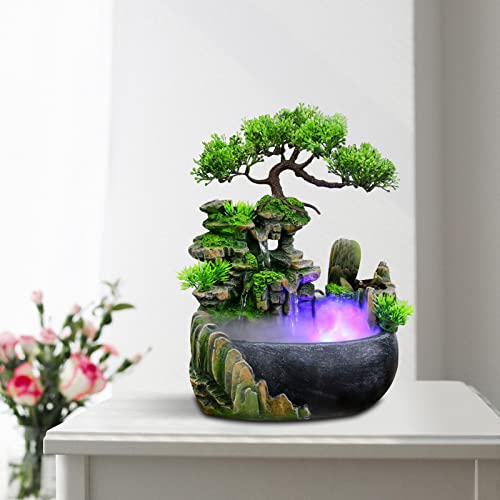 KEESUNG Wohnzimmer Wasserfall Tischbrunnen, Atomizing Rockery Water Fountain Beleuchtung Tischbrunnen mit Deko-Steingarten und Teich Wasserspiel Wasserfall Tischbrunnen Wasserwand Wasserfallbrunnen von KEESUNG