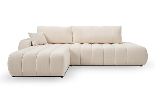 KEF Ecksofa Bella - Couch mit Schlaffunktion - Big Sofa L Form mit Kunststoffbeine - Schlafcouch mit Bettkasten - 276x88x176 cm - Beige - Linke Seite von KEF-MEBLE