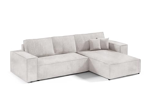 KEF-MEBLE Ecksofa Porto – L-Form – 294x85x185 cm – Mit Schlaffunktion – Liegefläche 140x244 cm – Universell Rechts- und Linksseitig - Poso 100 von KEF-MEBLE