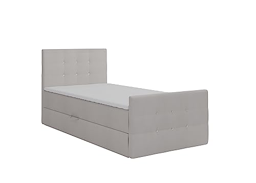 KEF Paris Mini Boxspringbett 100x200 cm - Bett mit Matratze und Topper - mit Bettkasten - Polsterbett mit Kopfstütze - Bonell-Matratze H3 - Beige Enjoy von KEF-MEBLE