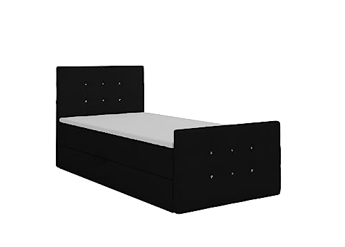 KEF Paris Mini Boxspringbett 100x200 cm - Bett mit Matratze und Topper - mit Bettkasten - Polsterbett mit Kopfstütze - Bonell-Matratze H3 - Schwarz Enjoy von KEF-MEBLE