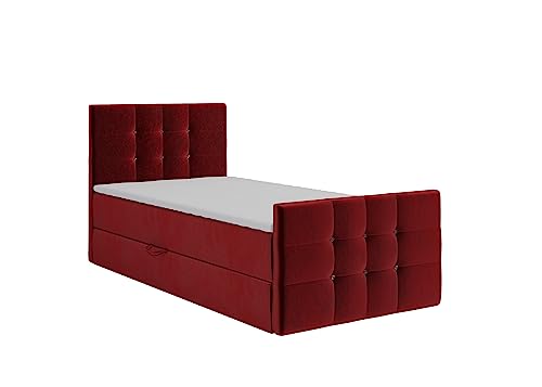 KEF Paris Mini Boxspringbett 80x200 cm - Bett mit Matratze und Topper - mit Bettkasten - Polsterbett mit Kopfstütze - Bonell-Matratze H3 - Rot Tiffany von KEF-MEBLE