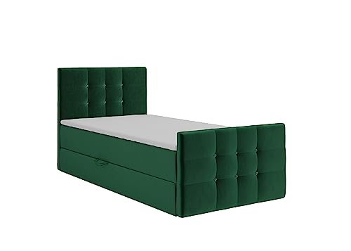 KEF Paris Mini Boxspringbett 90x200 cm - Bett mit Matratze und Topper - mit Bettkasten - Polsterbett mit Kopfstütze - Bonell-Matratze H3 - Grün Tiffany von KEF-MEBLE