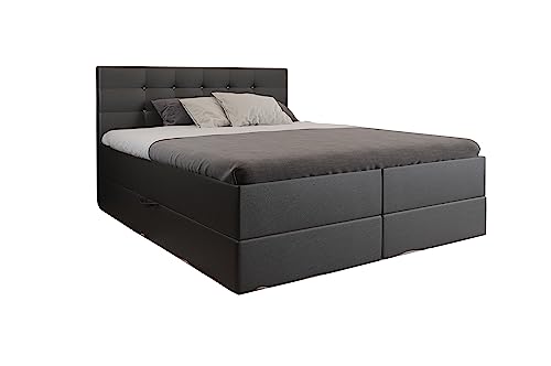 KEF Malaga Boxspringbett 140x200 cm - Bett mit Matratze und Topper - Doppelbett mit Bettkasten - Polsterbett mit Kopfstütze - Bonell-Matratze H3 - Schwarz Kunstleder von KEF-MEBLE