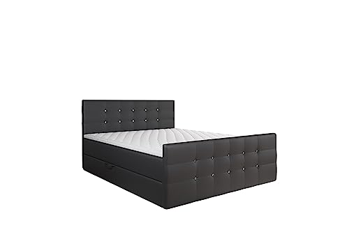 KEF Paris Boxspringbett 140x200 cm - Bett mit Matratze und Topper - Doppelbett mit Bettkasten - Polsterbett mit Kopfstütze - Bonell-Matratze H3 - Schwarz Kunstleder von KEF-MEBLE