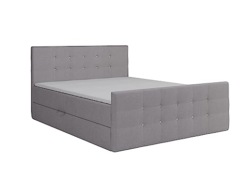 KEF Paris Boxspringbett 160x200 cm - Bett mit Matratze und Topper - Doppelbett mit Bettkasten - Polsterbett mit Kopfstütze - Bonell-Matratze H3 - Grau Enjoy von KEF-MEBLE