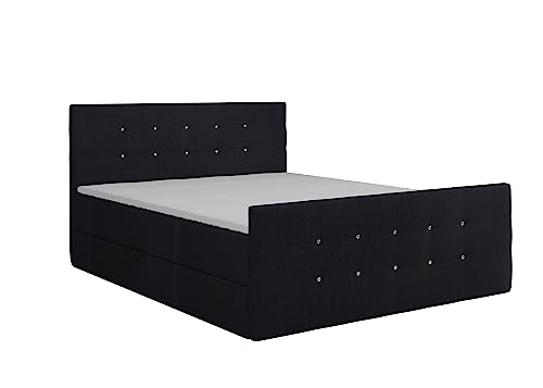 KEF Paris Boxspringbett 180x200 cm - Bett mit Matratze und Topper - Doppelbett mit Bettkasten - Polsterbett mit Kopfstütze - Bonell-Matratze H3 - Schwarz Enjoy von KEF-MEBLE