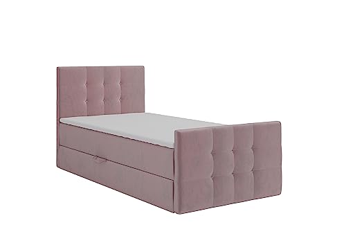 KEF Paris Mini Boxspringbett 90x200 cm - Bett mit Matratze und Topper - mit Bettkasten - Polsterbett mit Kopfstütze - Bonell-Matratze H3 - Rosa Tiffany KEF Paris Mini Boxspringbett 90x200 cm - Bett mit Matratze und Topper - mit Bettkasten - Polsterbett mit Kopfstütze - Bonell-Matratze H3 - Rosa Tiffany von KEF-MEBLE