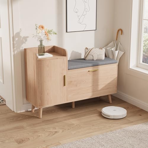 KEFSR Drehbare Schublade, Schuhbank mit Sitz, großes Fassungsvermögen, für Flur, Wohnzimmer, Schlafzimmer (Schuhbank, 1 Tür, Braun) von KEFSR
