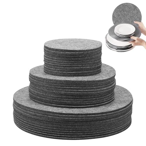 144 Stück Tellerteiler Filz 3 Größen 12,7cm 19,1cm 26,7cm Pfannenschoner Filz waschbar Topfschoner Stapelschutz für Teller Porzellan Glaswaren Porzellanbesteck Bratpfannen (144 Stück) von KEGAJEGA
