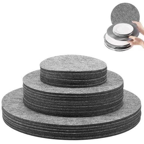 144 Stück Tellerteiler Filz 3 Größen 12,7cm 19,1cm 26,7cm Pfannenschoner Filz waschbar Topfschoner Stapelschutz für Teller Porzellan Glaswaren Porzellanbesteck Bratpfannen (84 Stück) von KEGAJEGA