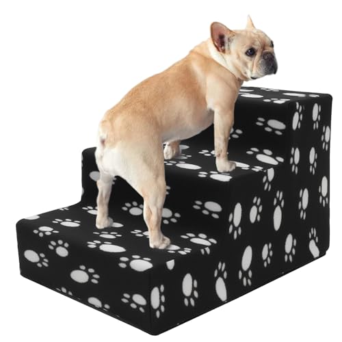 3 Stufen Hundetreppe 30cm Hoch Haustiertreppe mit Waschbarem Bezug rutschfest Hunderampe Katzentreppe Hundetreppe für Kleine Hunde mittelgroße Hunde Betten Sofas Autos (3 Stufen, A, 1) von KEGAJEGA
