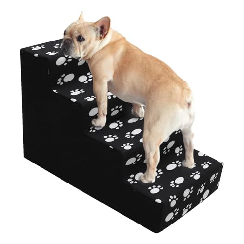 3 Stufen Hundetreppe 30cm Hoch Haustiertreppe mit Waschbarem Bezug rutschfest Hunderampe Katzentreppe Hundetreppe für Kleine Hunde mittelgroße Hunde Betten Sofas Autos (4 Stufen, A, 1) von KEGAJEGA