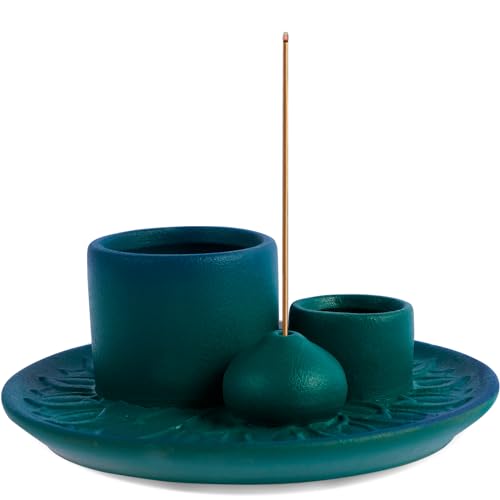 4 in 1 Räucherschale für Jedes Räucherwerk Keramik Palo Santo Halter Multifunktional Keramik Räucherschale Räucherstäbchenhalter für Yoga Meditation Heimdekoration (Blau) von KEGAJEGA