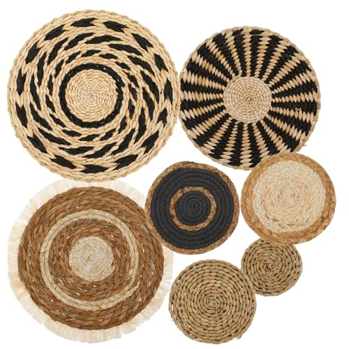 7 Stück Boho Wandkorb Rund Handgewebt Wanddeko Boho Style Rund Suspension Haltbarkeit Wandkorb Dekoration für Kinderzimmer Schlafzimmer Arbeitszimmer Wohnzimmer von KEGAJEGA