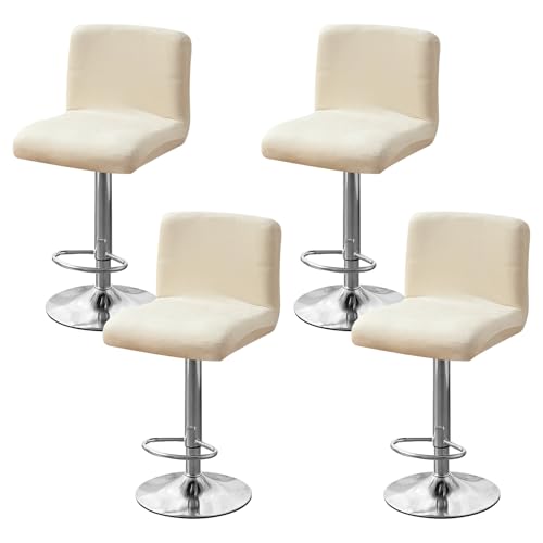 KEGAJEGA 4 Stück Barhocker Abdeckung mit Rückenlehne Barstuhl Bezug Universal Kurzer Plüsch Abnehmbare Hussen für Barhocker für Zuhause Wohnzimmer Restaurant Bar Café (Beige) von KEGAJEGA