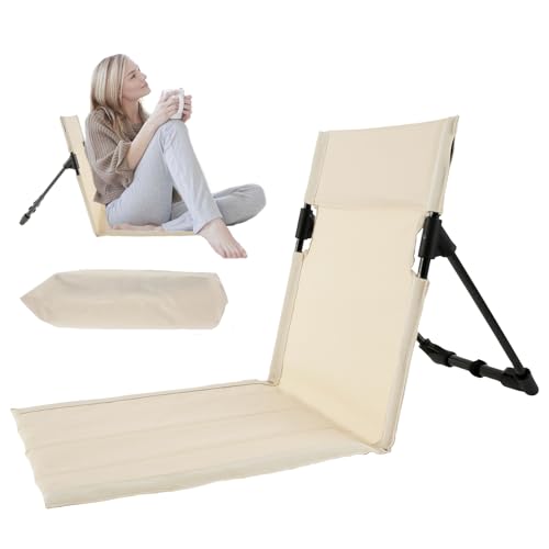 KEGAJEGA Bodenstuhl mit Rückenstütze 39x37x42cm Bodenstuhl Klappbar Strand 600D Oxford-Gewebe Tragbar Strandliege Faltbar Leicht für Strand Wandern Picknick Urlaub Garten Camping (Beige) von KEGAJEGA