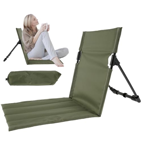 KEGAJEGA Bodenstuhl mit Rückenstütze 39x37x42cm Bodenstuhl Klappbar Strand 600D Oxford-Gewebe Tragbar Strandliege Faltbar Leicht für Strand Wandern Picknick Urlaub Garten Camping (Dunkelgrün) von KEGAJEGA
