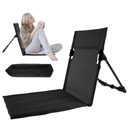 KEGAJEGA Bodenstuhl mit Rückenstütze 39x37x42cm Bodenstuhl Klappbar Strand 600D Oxford-Gewebe Tragbar Strandliege Faltbar Leicht für Strand Wandern Picknick Urlaub Garten Camping (Schwarz) von KEGAJEGA